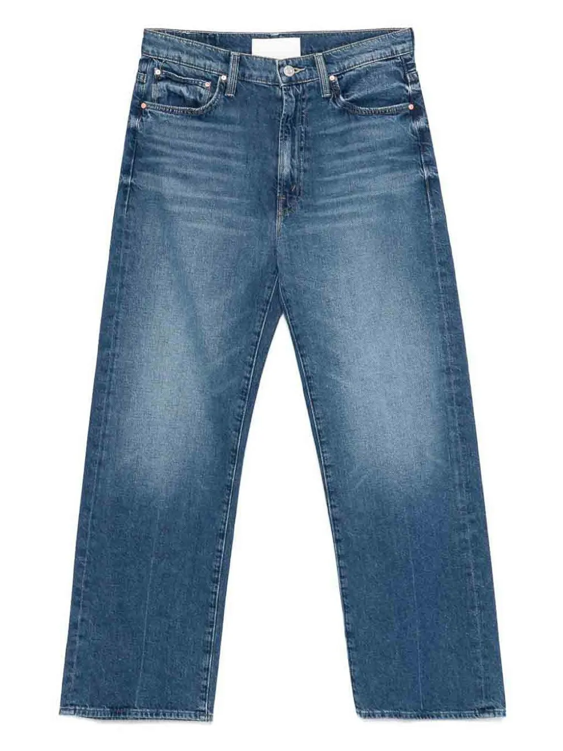 Jeans ritagliati a vita alta in denim blu