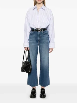 Jeans ritagliati a vita alta in denim blu