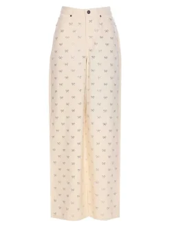 Jeans white diamante bow