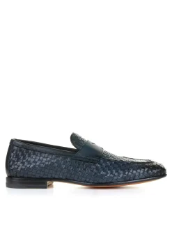 Mocassino Blu In Pelle Intrecciata