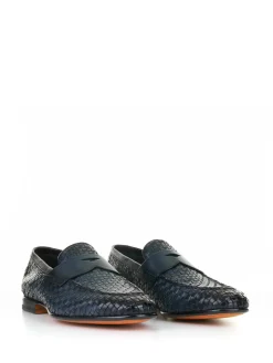 Mocassino Blu In Pelle Intrecciata