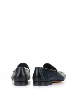 Mocassino Blu In Pelle Intrecciata