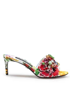 Mule In Broccato Con Pietre Applicate