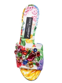 Mule In Broccato Con Pietre Applicate