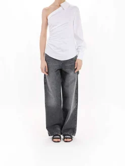 One Shoulder Popeline Blouse