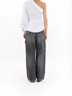 One Shoulder Popeline Blouse