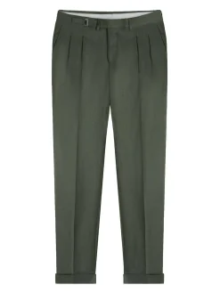 Pantaloni a doppia piega di lino verde