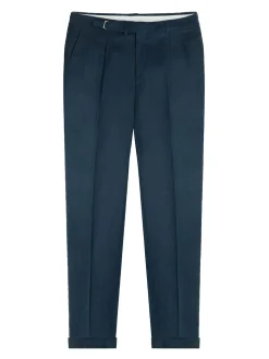 Pantaloni a doppia piega di lino blu navy