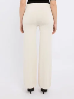 Pantaloni a gamba larga a vita alta in avorio