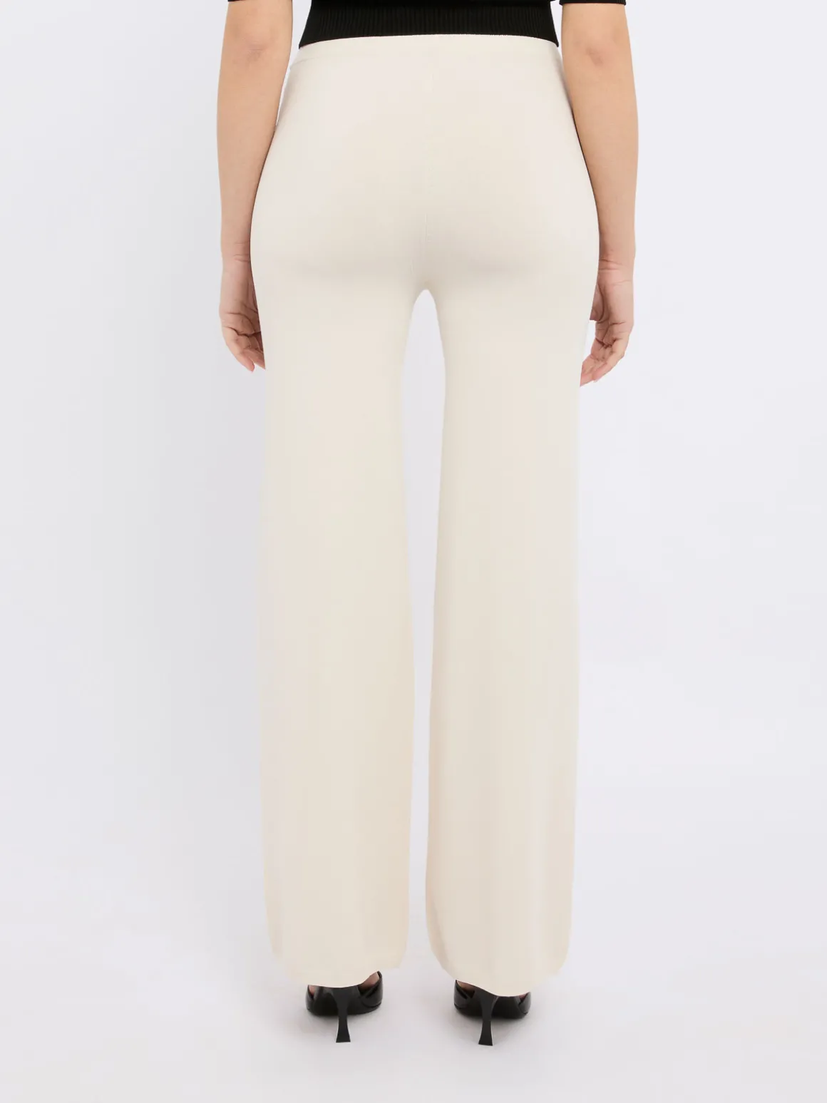 Pantaloni a gamba larga a vita alta in avorio