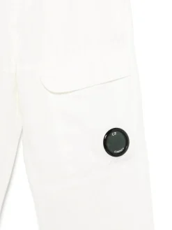 Pantaloni bianchi in lino e cotone con tasche