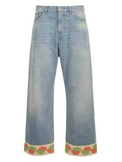 Pantaloni di jeans con orlo jacquard