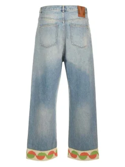 Pantaloni di jeans con orlo jacquard