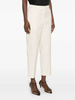 Pantaloni in cotone miscelato in lino crema