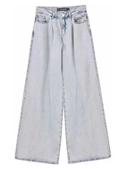 Pantaloni in denim blu gamba larga