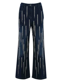 Pantaloni in denim con strass sospesi