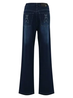 Pantaloni in denim con strass sospesi