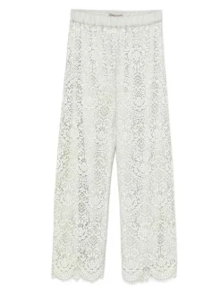 Pantaloni in pizzo verde con cintura elastica