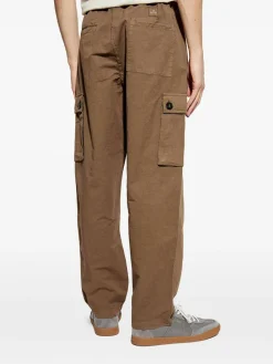 Pantaloni marroni in cotone e lino con tasche