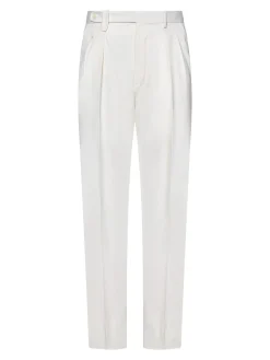 Pantaloni poplin bianco avorio e seta