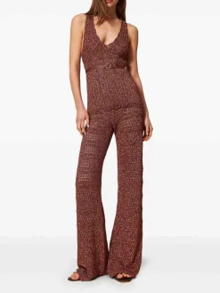 Pantaloni ricamati marroni