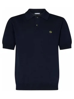 Polia a maniche corte in maglia blu navy