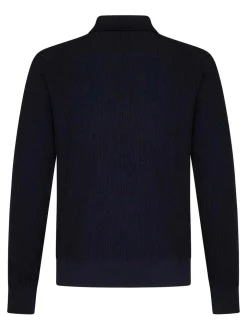 Polo a maniche lunghe in lana blu navy