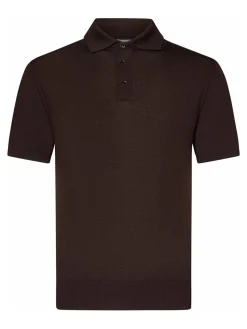 Polo marrone scuro camicia in lana sottile