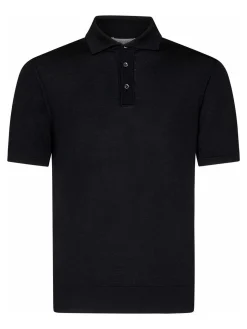 Polo nero camicia in maglia di lana fine