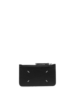 Portafoglio con zip in pelle nera