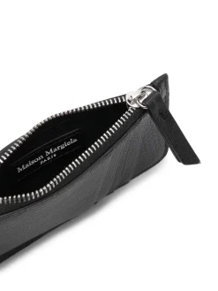 Portafoglio con zip in pelle nera