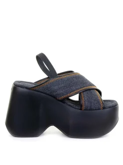 Sandali Platform In Pelle E Canvas
