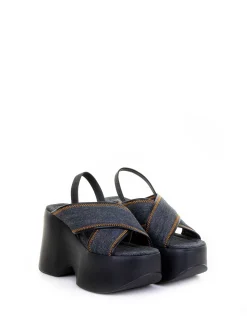 Sandali Platform In Pelle E Canvas