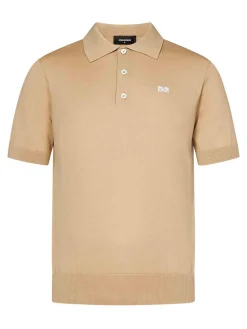 Shirt polo a maniche corte in maglia beige