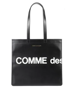 Shopper in pelle con maxi logo