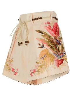 Shorts a pieghe di lino a vaiolo a colori