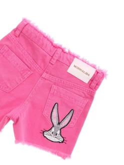 Shorts in denim rosa con ricamo Bugs Bunny