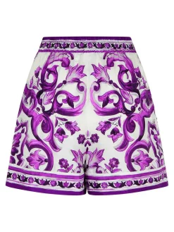 Shorts in Majolica Stampa di seta Twill