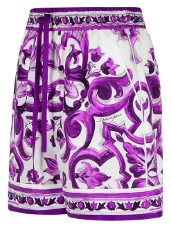Shorts in Majolica Stampa di seta Twill