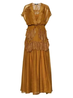 Silk Golden Amber Georgette Abito lungo