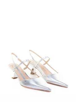 Slingback dcollet in nappa laminata argento