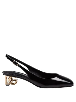Slingback In Vernice Nera Con Tacco Dg