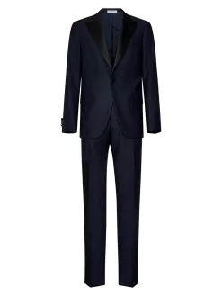 Smoking Blu Scuro In Lana Vergine Stretch