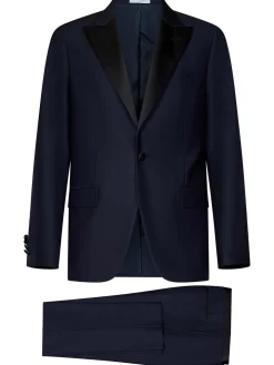 Smoking Blu Scuro In Lana Vergine Stretch