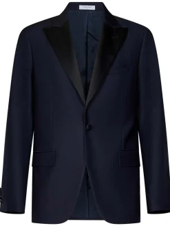 Smoking Blu Scuro In Lana Vergine Stretch
