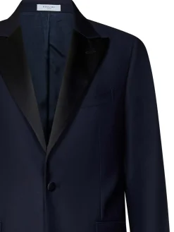 Smoking Blu Scuro In Lana Vergine Stretch