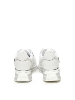 Sneaker in pelle e mesh piattaforma