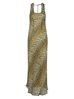 Stampare leopardo vestito lungo viscosa