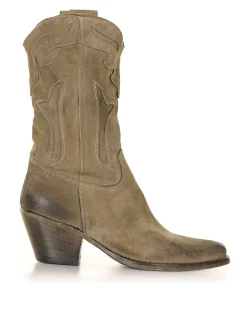 Stivale Texano Alto Beige in camoscio