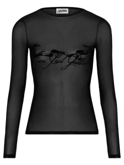 Top di tulle a maniche lunghe nera
